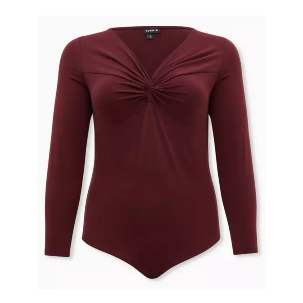 NEW Torrid 1 Studio (1X) Wine Twist-Front Deep V Bodysuit 3662-CR